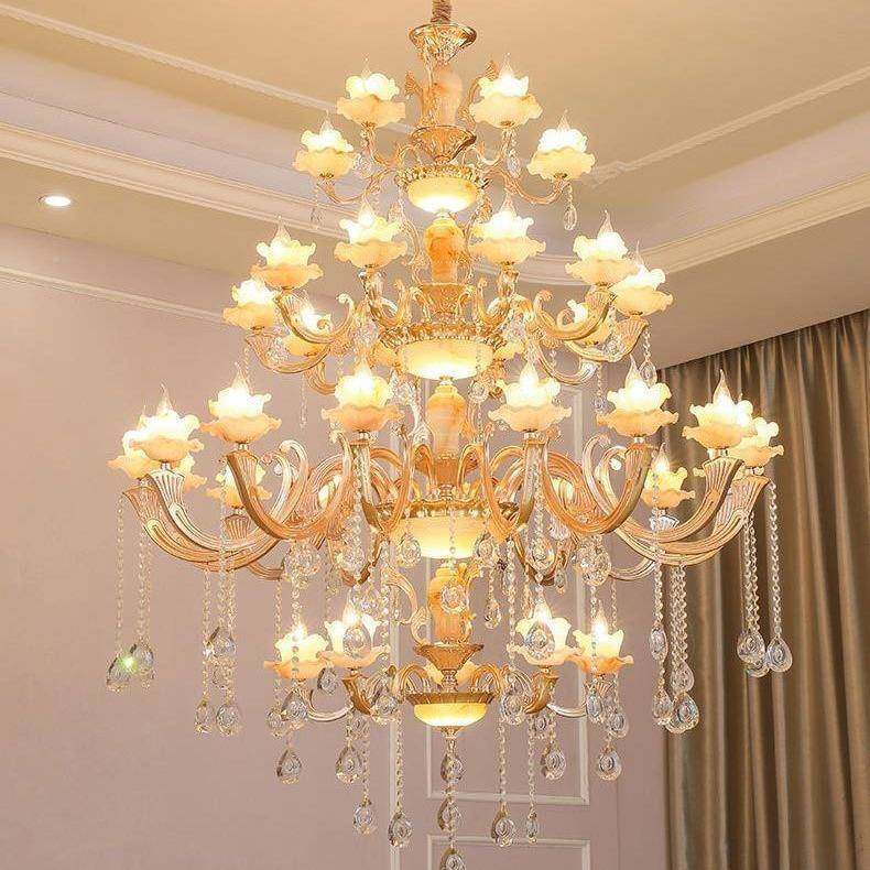 复式楼客厅欧晶式水大吊43933具灯别墅大厅堂楼中灯楼灯锌合金吊,家装灯饰光源,智能吊灯,淘宝优惠券,粉丝福利购,淘宝优惠卷