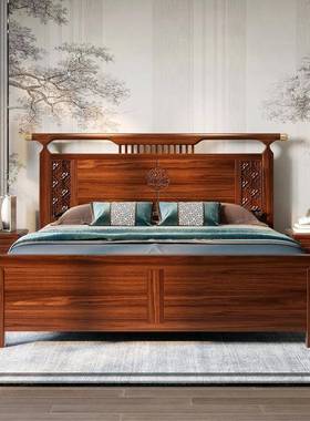 中式乌金木实木床室双简人婚床1.8米现代70937约卧储物家具轻奢新