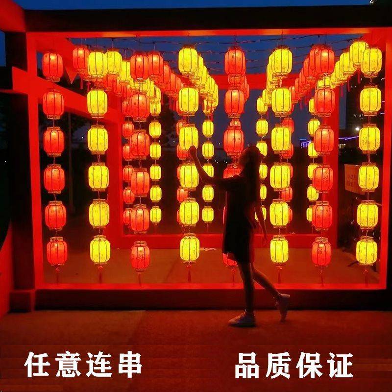 J&中式笼古FFO风户灯外笼防水室外三连串灯墙红灯色黄色灯笼连串