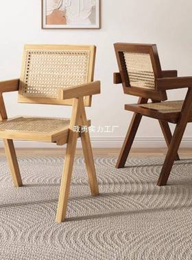 感藤民编扶椅藤编椅子家44227用餐椅宿藤手靠背椅加实木昌迪尔椅