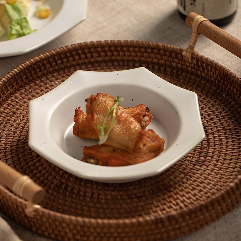 莳绘金日式品复古菜盘家用八角盘子深盘意西餐盘面盘甜沙拉缮F77S