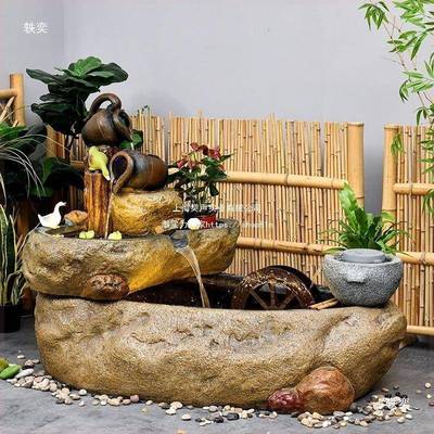 中式山户鱼水外假流喷泉别墅花园阳台61416水景轮池庭院造景观广