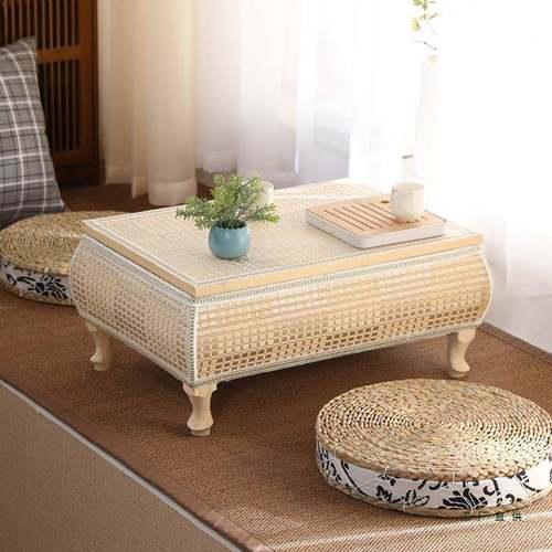 飘小桌子竹编窗桌小茶炕几KHV卧室坐地矮桌实木窗桌日式榻榻米茶