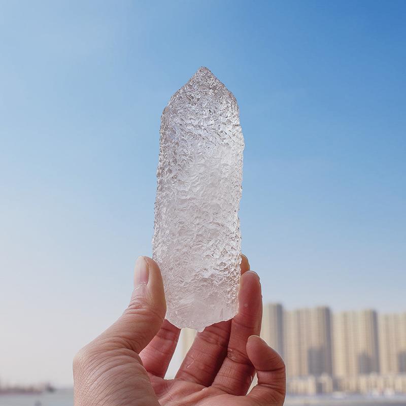 天然水晶佛顶水晶糖柱佛顶晶水原石骨能量柱冰水晶矿标佛顶原石冥