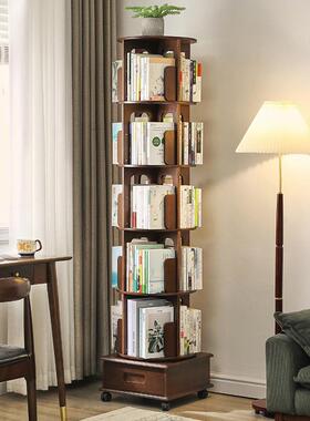 木旋转书架童地书架书柜置物架客52541厅收纳架带轮实可落移动儿