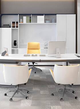 现FAP总代白色简大班台办公室裁经理办公桌创意时约尚经理大气办