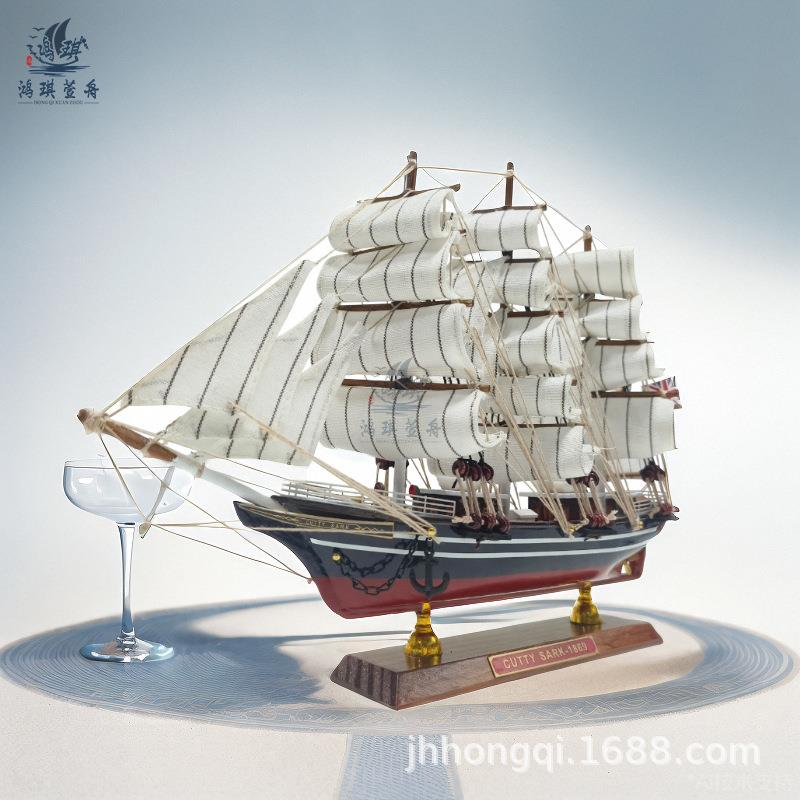 精致轻奢小型帆船模型风手工一木帆顺船纯客厅阳台家HQ51804-居装