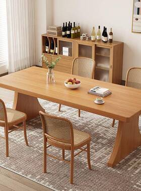 实餐桌家用方形民宿现木代组合简约大板长桌书桌体TRV长小户型桌