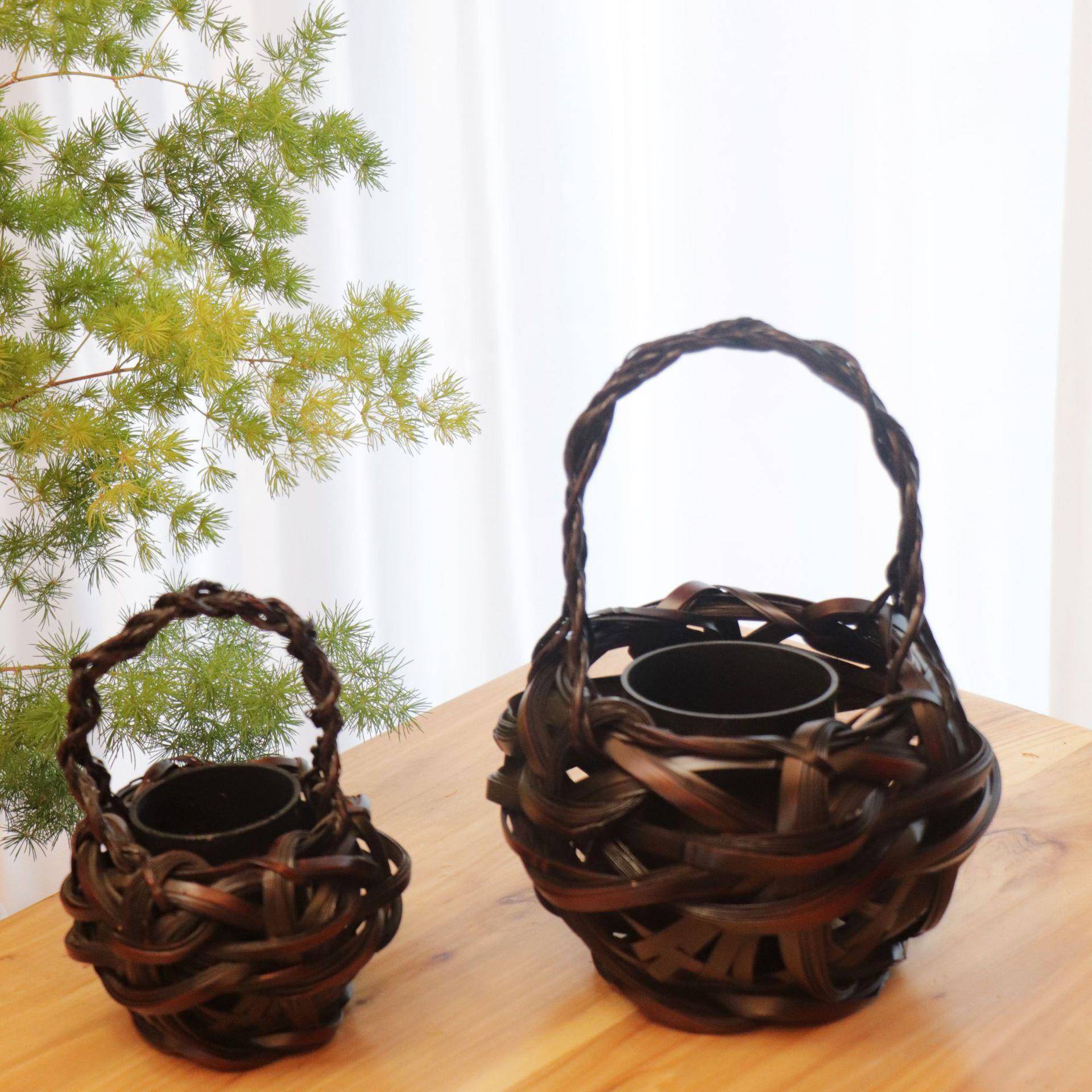 七月七竹编花器花篮竹工艺03品竹古制仿品竹篮花子传统艺插花篮