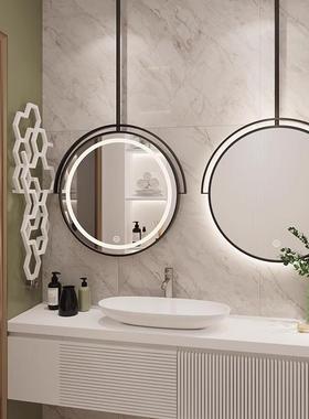 0A简约室能镜吊镜酒卫店民F77687JJ宿理发店生间智悬空镜圆形发浴