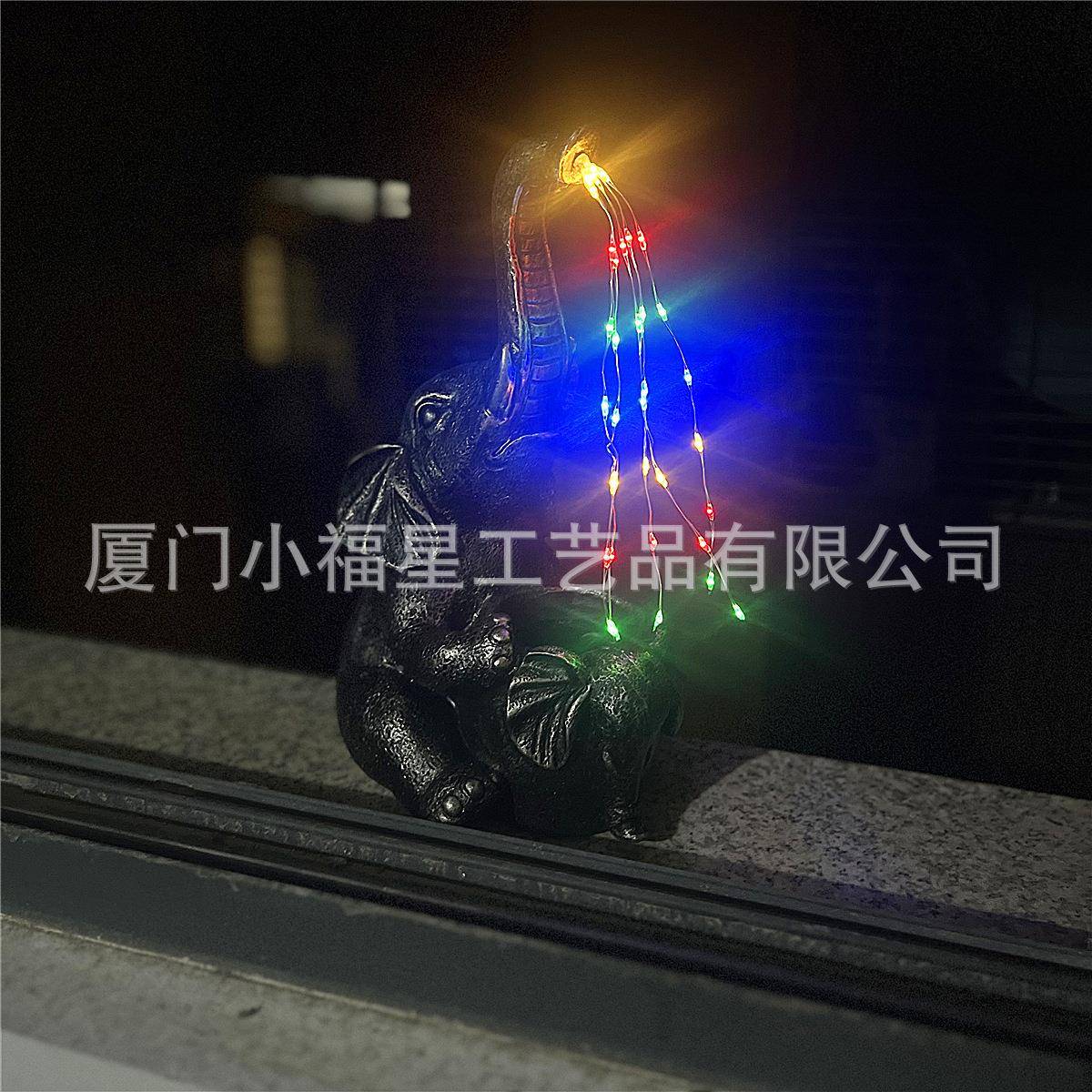 新品装母子象多肉花盆太能流水灯四彩色001户外花阳园庭院带饰灯