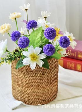 手工藤盆编简干花瓶33167客厅餐厅家柜橱花篮花装饰田用约园风花