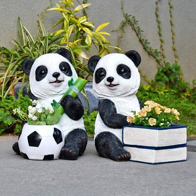 户外区花园摆件熊猫花缸玻璃幼钢真动物儿园景装饰园林仿HMS景观