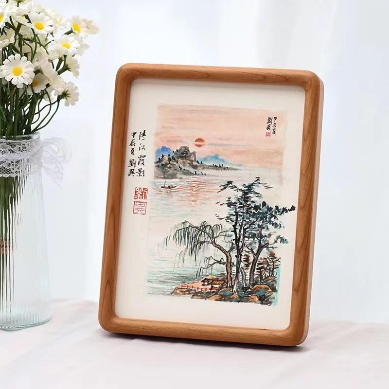 山水画彩风画画文创原木画油框装裱国壁挂艺术摆件CXR实水木原相