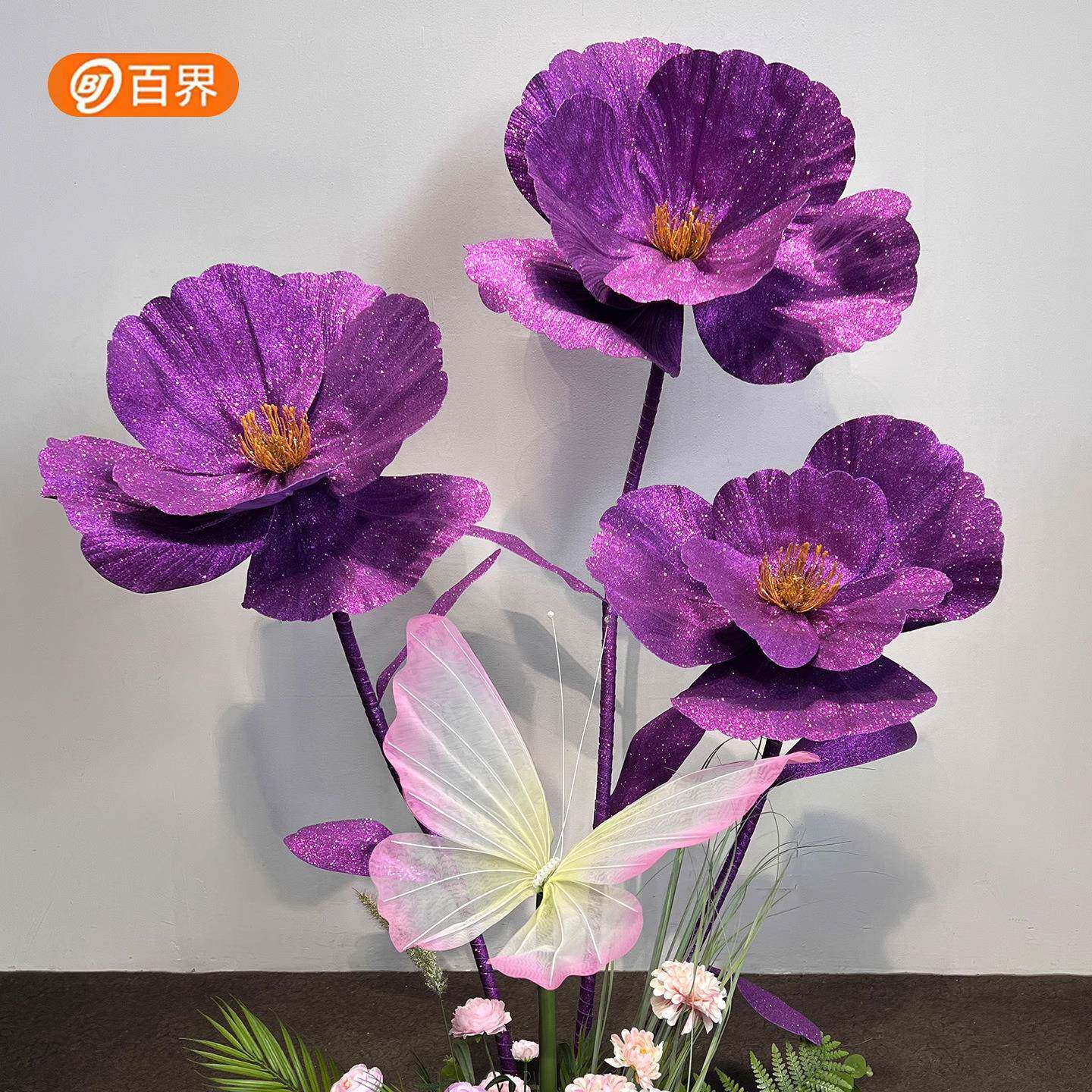 亮面E真VA商虞美人仿婚礼装饰假花橱窗美陈场活花动SIA花艺布置摆