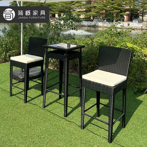藤编吧台室外酒吧音乐吧椅VZC户外家具阳台庭院餐厅餐藤椅三件椅