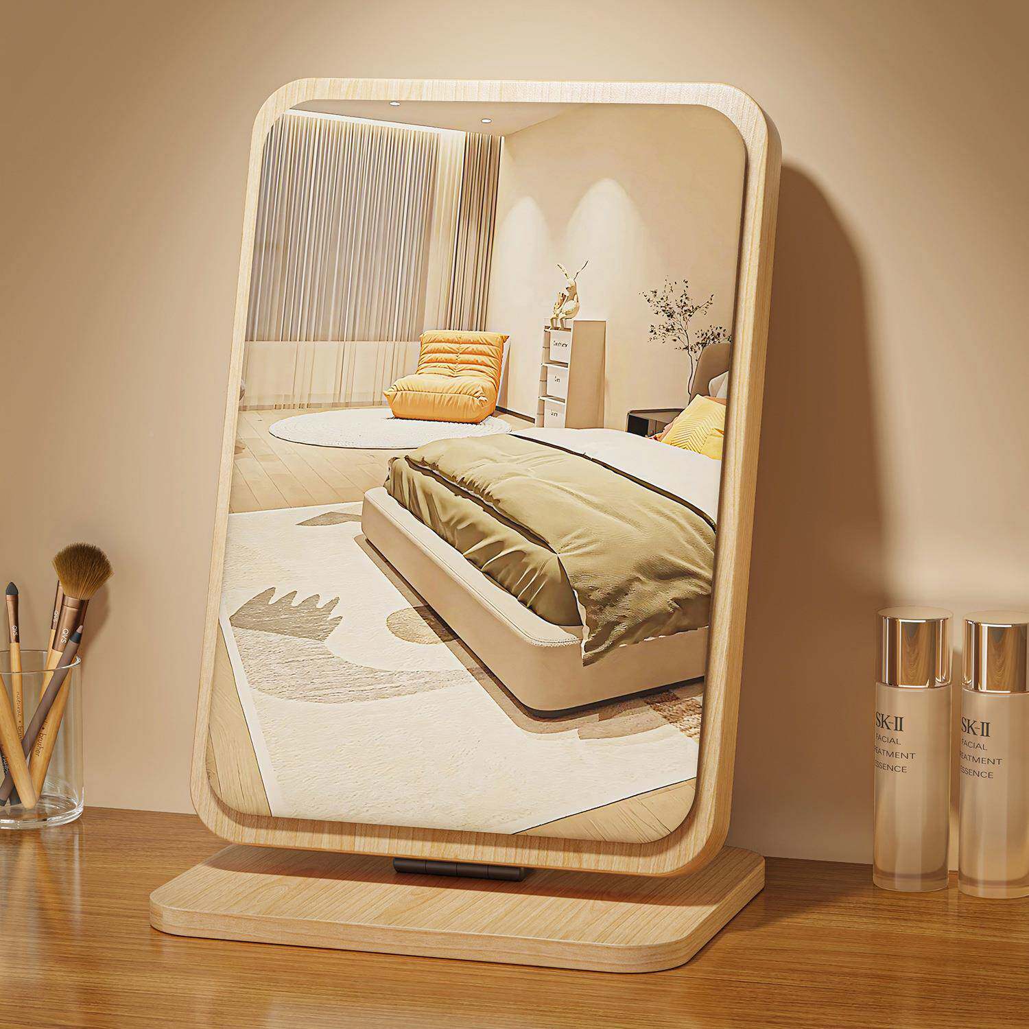 家用室式桌面梳妆式镜便携可折叠卧女立式学生宿舍台化妆镜梳YER