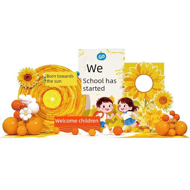 小学开学场景布置幼儿园欢迎仪式欢迎气氛装修照片自定义背景墙Kt