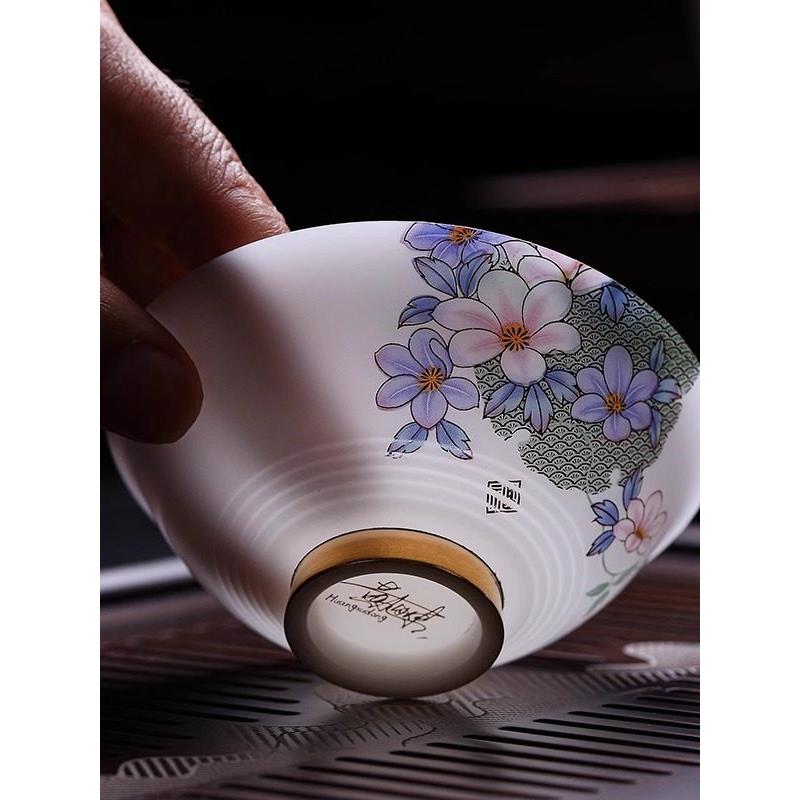 花好月月冰玉瓷茶杯功夫茶茶杯单杯品鉴杯大师杯花神杯窈窕淑女
