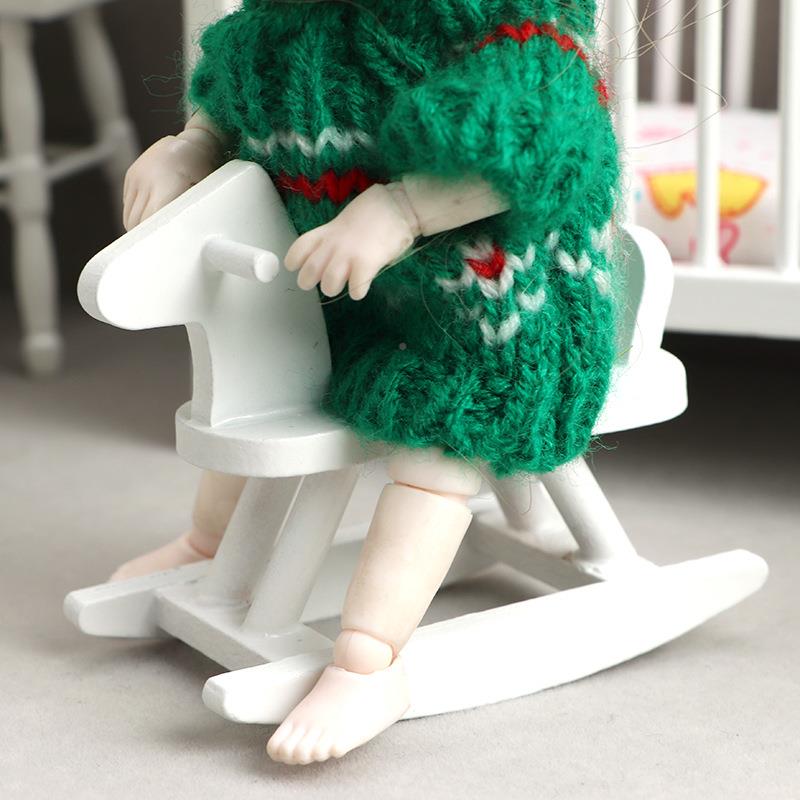 11装2娃娃屋dollhouse床A1013迷你家具白:色儿童房套小摇椅摇马柜