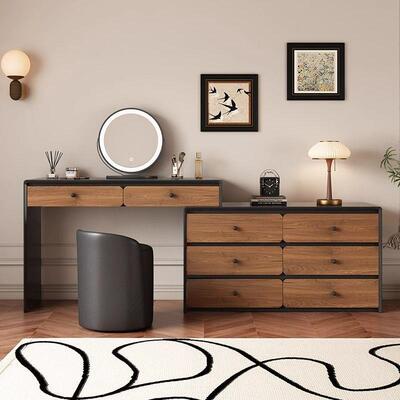 2025款实木梳妆台复古柜风FLV收古一体化妆桌中风梳妆台卧室纳五