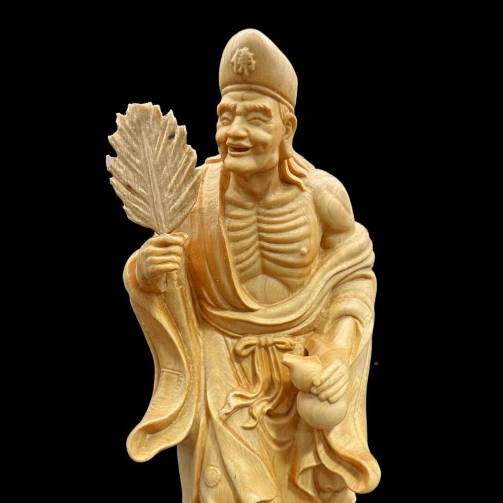 杨木黄家居风水摆件济公佛工艺品降龙罗汉醉佛65手工神像活摆雕设