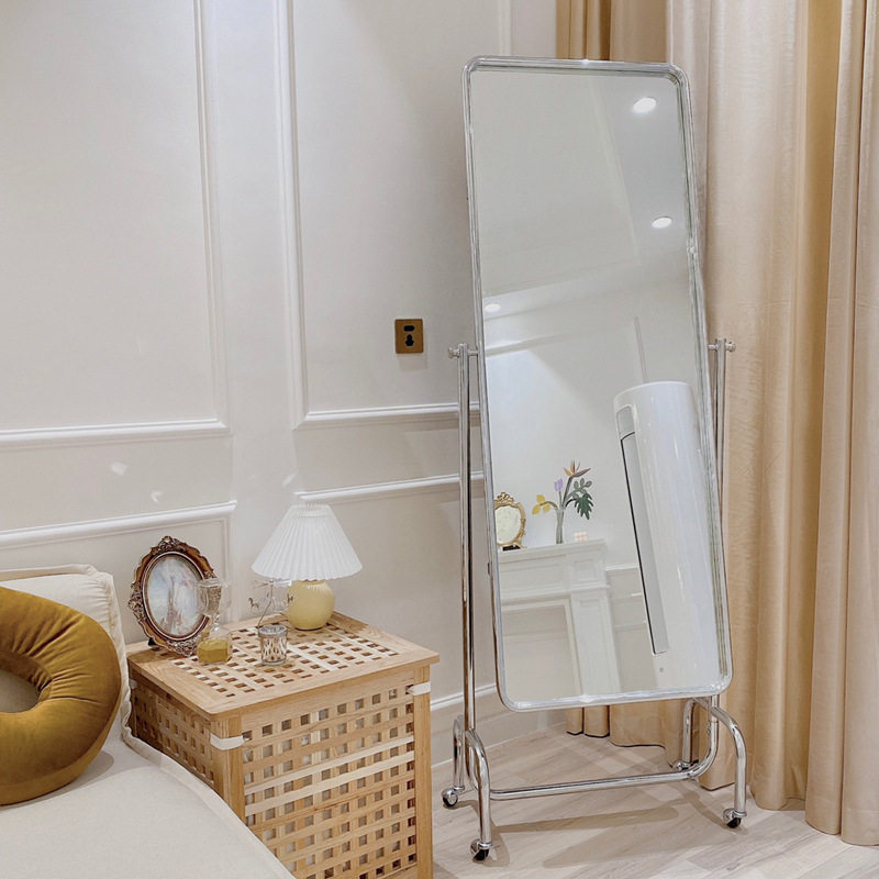 服装店不锈钢试衣镜带轮子可移动显瘦美颜镜网红全身穿衣镜立式镜