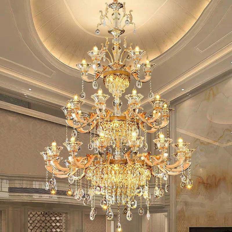 豪华别客复墅式楼厅水晶大吊灯挑空具楼中楼酒店大堂633灯欧式锌