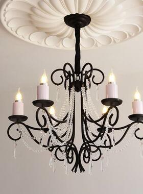 美式吊简约轻奢水晶客厅灯餐46412厅卧后现代烛奶油蜡灯服装店个