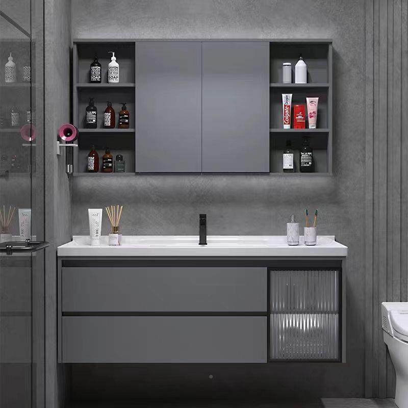 水镜隐藏式浴室柜折陶瓷叠一体422盆简卫生间洗脸柜约收纳隐形风