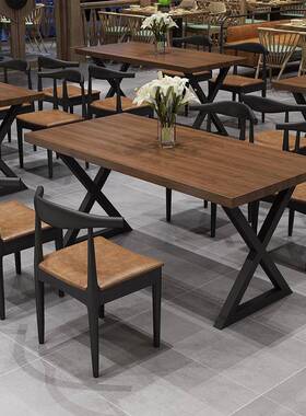 美式复古工业风餐桌长经济实木方馆形桌子面型饭店餐CZ210407厅餐