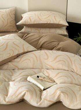 6支水棉四件套全棉纯棉1洗00双0层纱色床织提花床单被套yjf13126