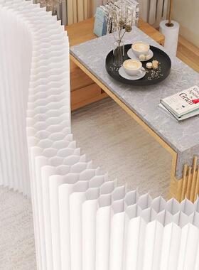 现代简约纸质景屏风隔断折叠动公室客厅纸墙直EQX播间背移办软隔