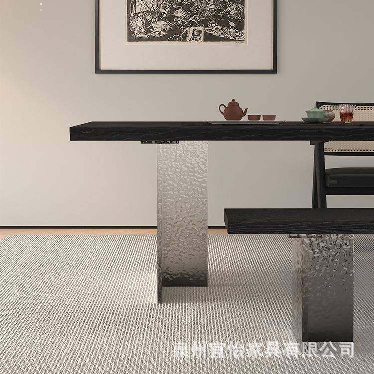 新创中实木茶桌椅组合藤艺家用QYH客厅公办泡茶桌子意原式木大板