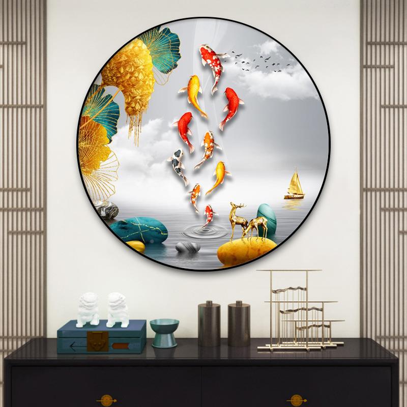 年年有余图入挂玄关装饰画鱼轻TB671505奢圆形餐厅户画客厅壁画现