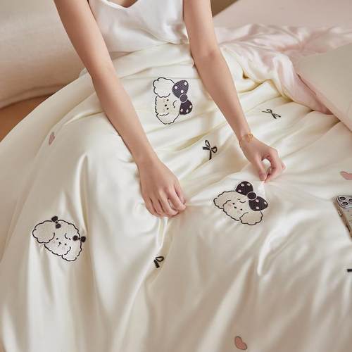 类天丝~滑冰爽丝裸睡凉感小A清新床上被床套四件套夏季床单SRU笠1