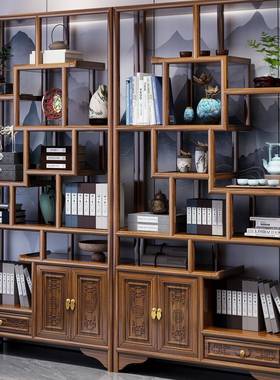 实木新中式博古架宝阁JZP置架公茶室展示柜古多董隔断办陈物列书