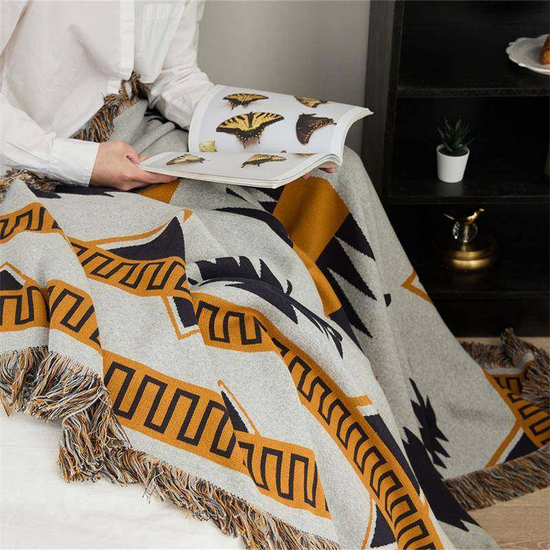 波西米亚毯办室公IZW午睡民毛宿搭毯床尾毯巾流苏毯抱枕沙发毯子