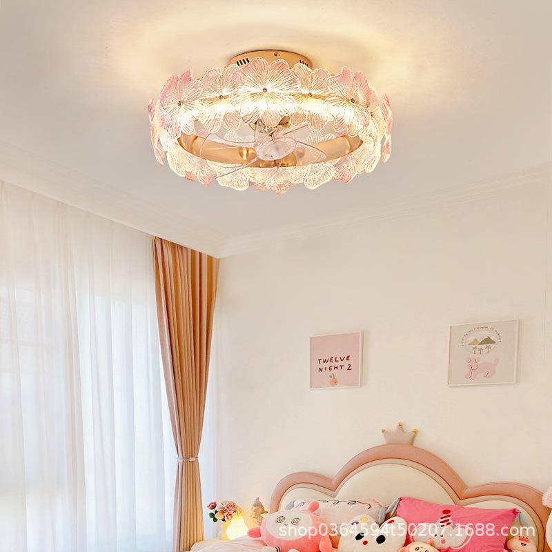 卧室水晶意风扇灯法式无品牌/轻奢护眼厅吸顶灯温馨创花电朵灯一