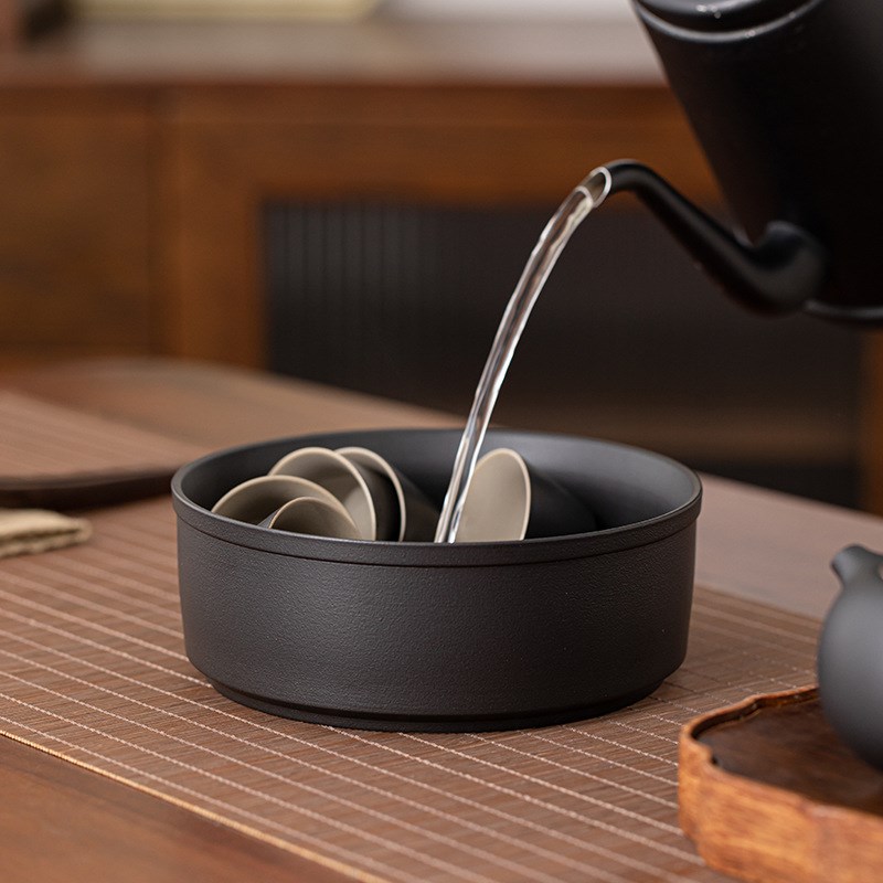 黑陶直觉茶洗茶钵水盂茶水缸家用大号笔洗水洗茶具茶道配件茶渣缸