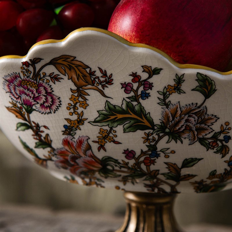 美式复古陶瓷果盘别墅客厅家用高脚欧式干果盘创意家居摆件