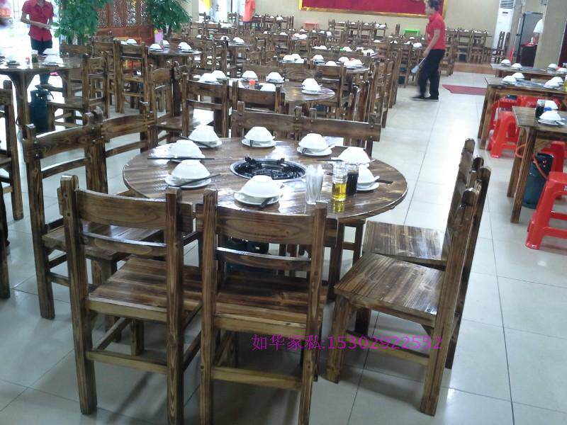 炭烧餐桌实木饭店餐厅中餐厅配4椅椅成套食堂餐饭堂餐桌椅厂直销