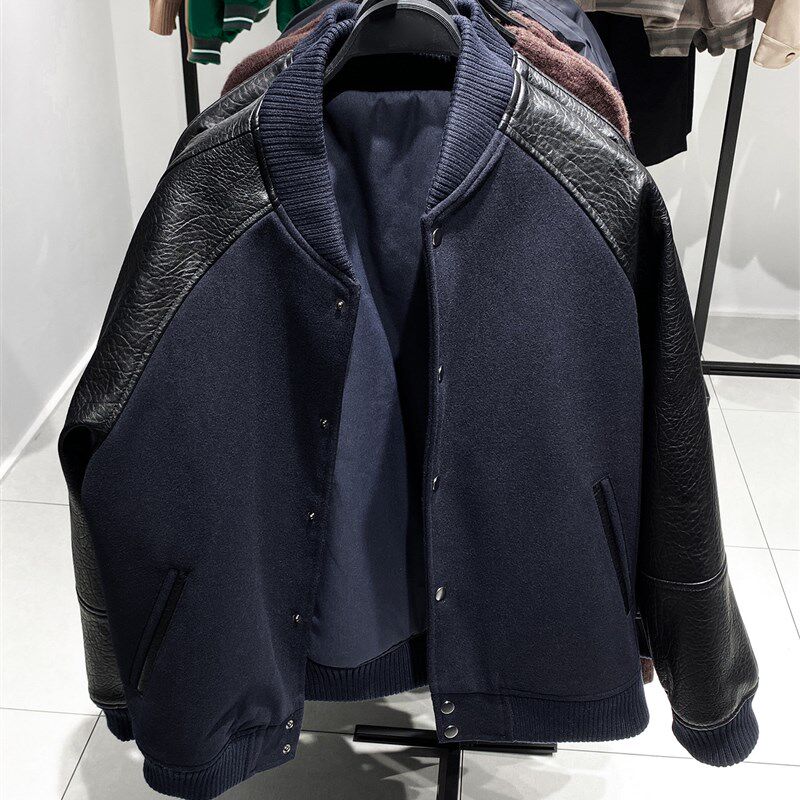 柜799!冬季款男装羊毛混纺彷皮袖棒球服夹克棉服厚外套 5388/304
