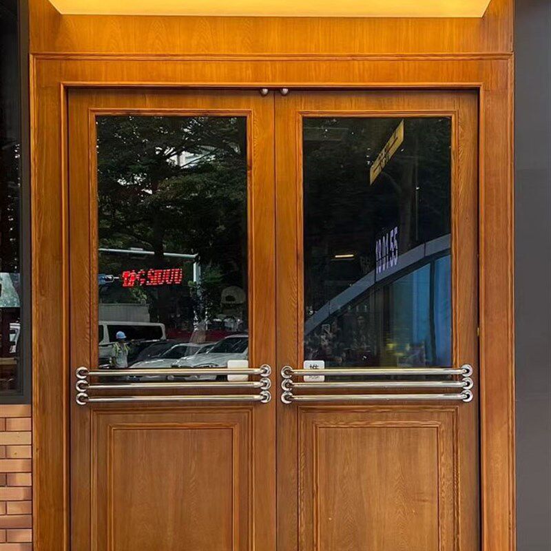 简约不锈钢木门拉手明装店铺对开门长把手美式酒吧大门推拉圆手柄