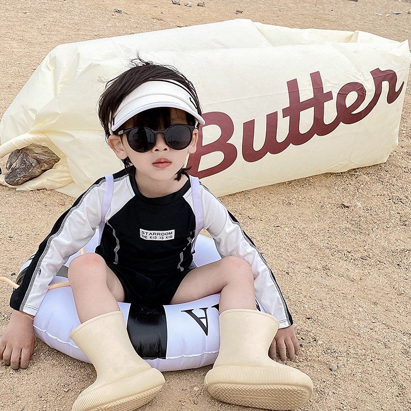 儿童泳衣男孩夏j季新款套装分体式中小童宝宝长袖度假泡温泉泳装