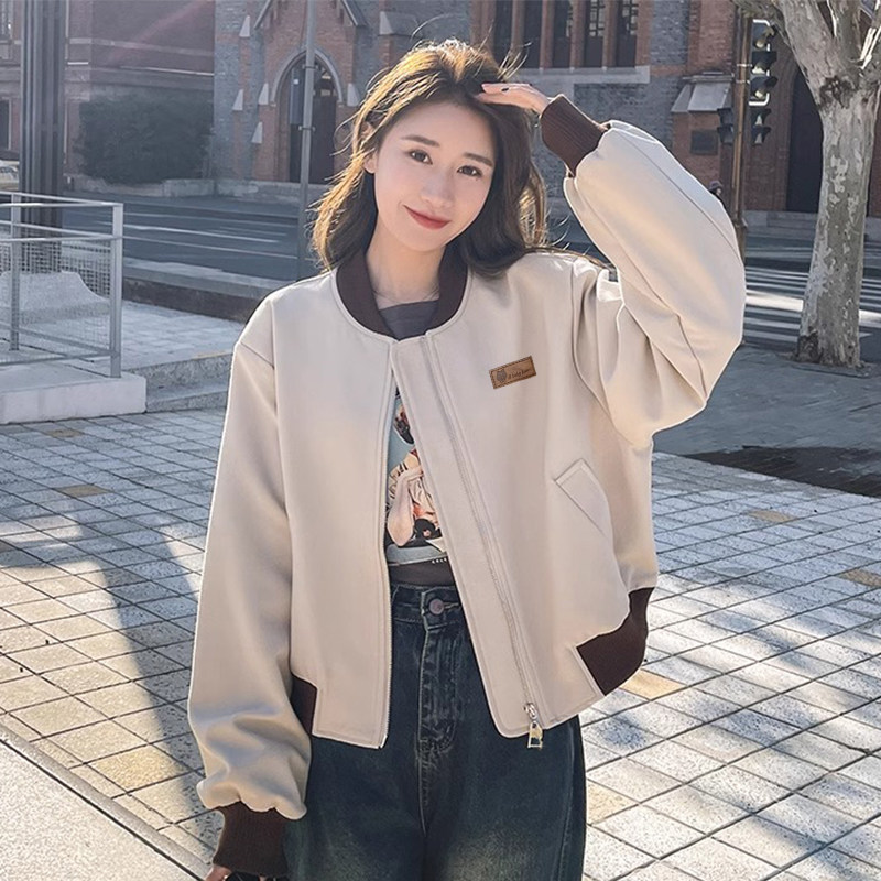 棒球服卫衣外套女2024春秋款女新款短款街头休闲美式撞色夹克上衣