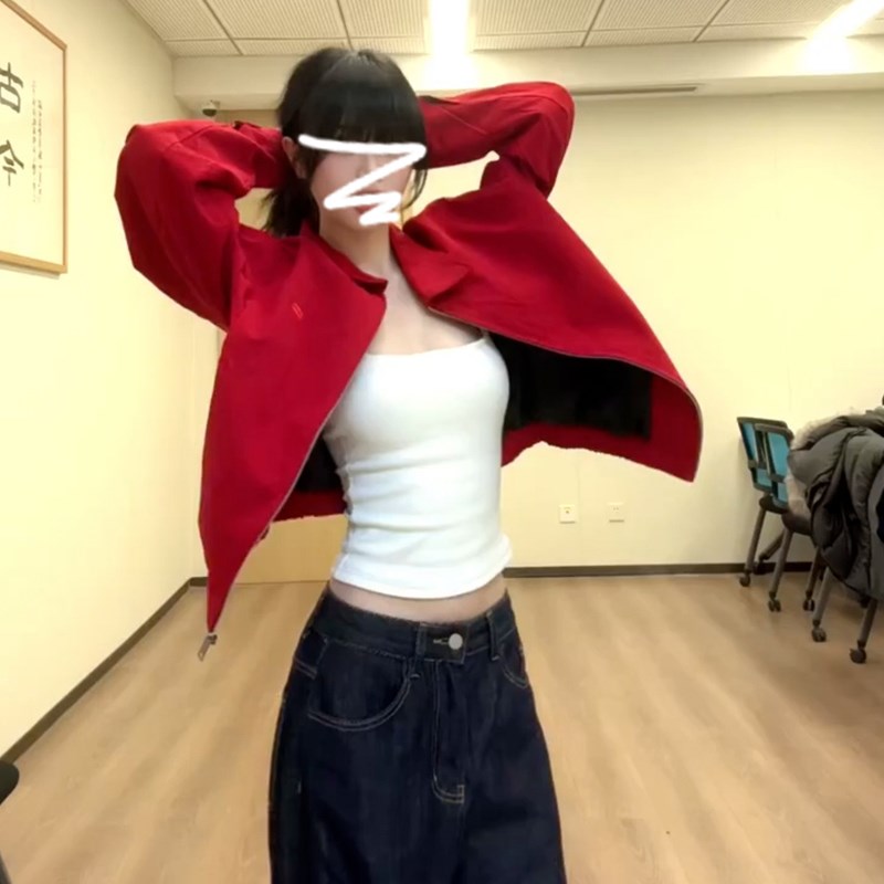 开春穿搭今年流行红色薄款短外套女春秋季2025爆款夹克棒球服上衣