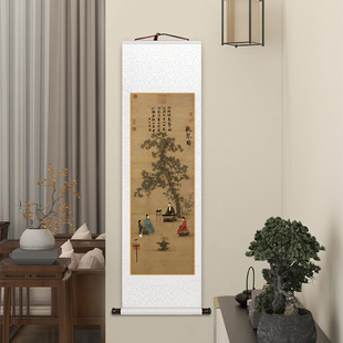 赵佶听琴图玄关画名n家桃园仙境图新中式卷轴挂画办公室客厅装饰