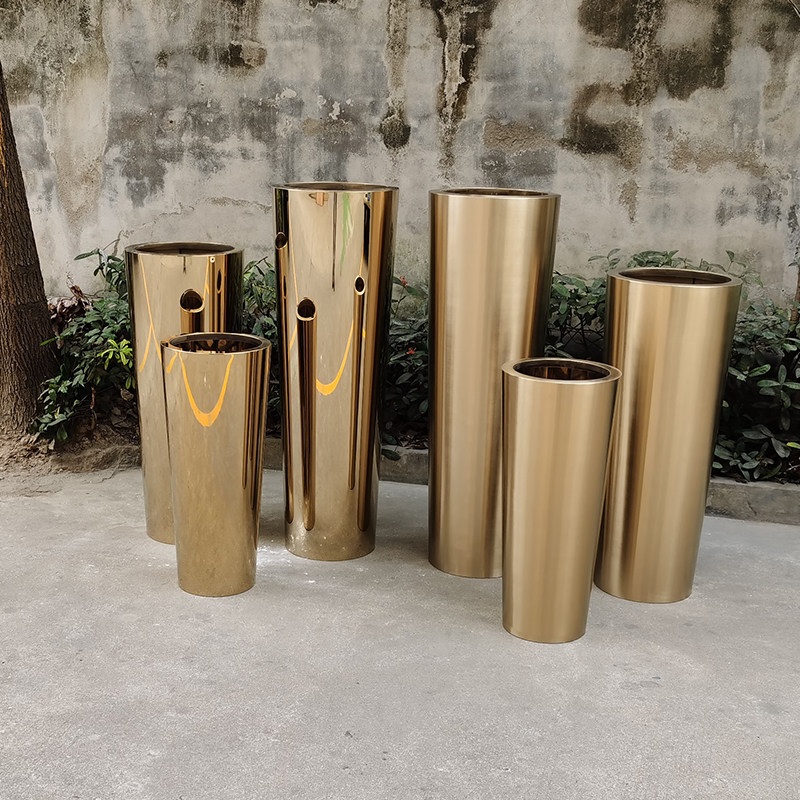 圆锥形 不锈钢h花盆 落地花箱 香槟金 户外树池 植物套盆 大型花