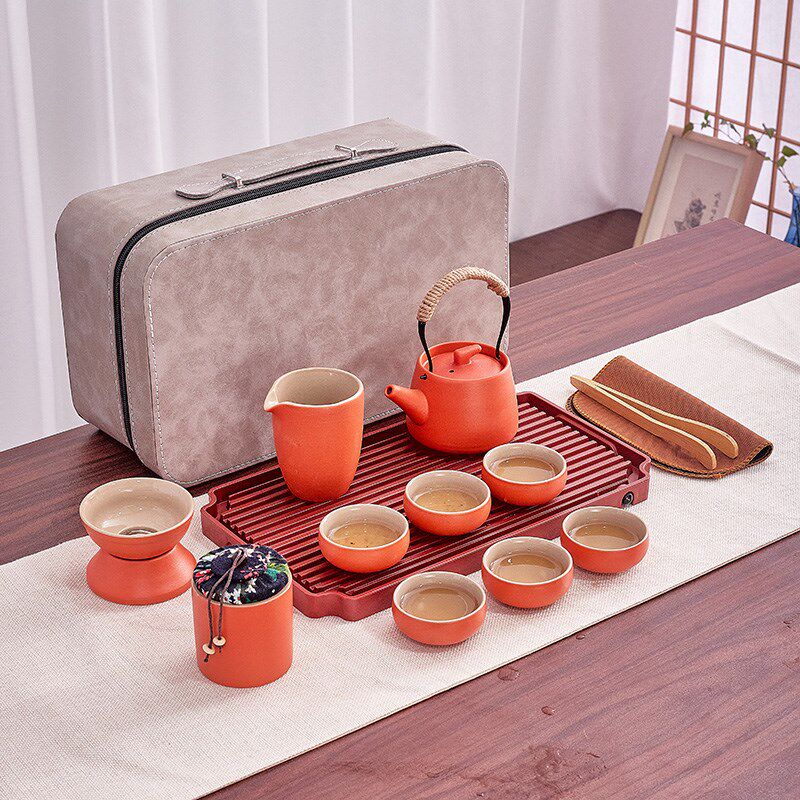 旅行茶具b套装陶瓷粗陶茶盘便携车载户外功夫户外礼品定制logo粗